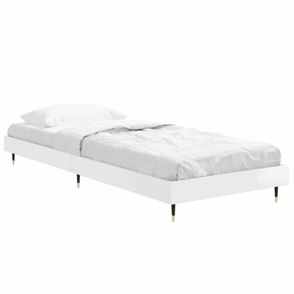 High Gloss White Small Single Bed Frame 75x190 cm - No Mattress