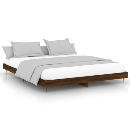 Elegant Brown Oak Bed Frame 200x200 cm - Engineered Wood