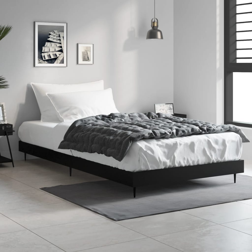 Sleek Black 100x200 cm Engineered Wood Bed Frame (No Mattress)