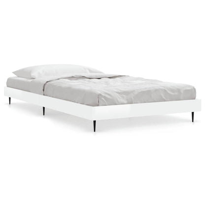 Sleek High Gloss White Bed Frame, 100x200 cm - No Mattress Included