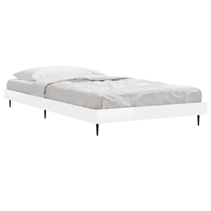 Sleek High Gloss White Bed Frame, 100x200 cm - No Mattress Included