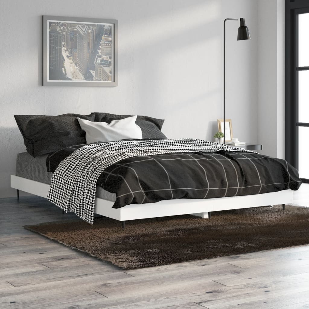 White Engineered Wood Bed Frame 140x190 cm - No Mattress Included
