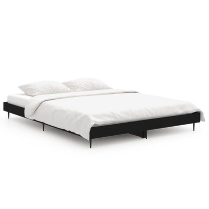 Black Engineered Wood Double Bed Frame 135x190 cm, No Mattress