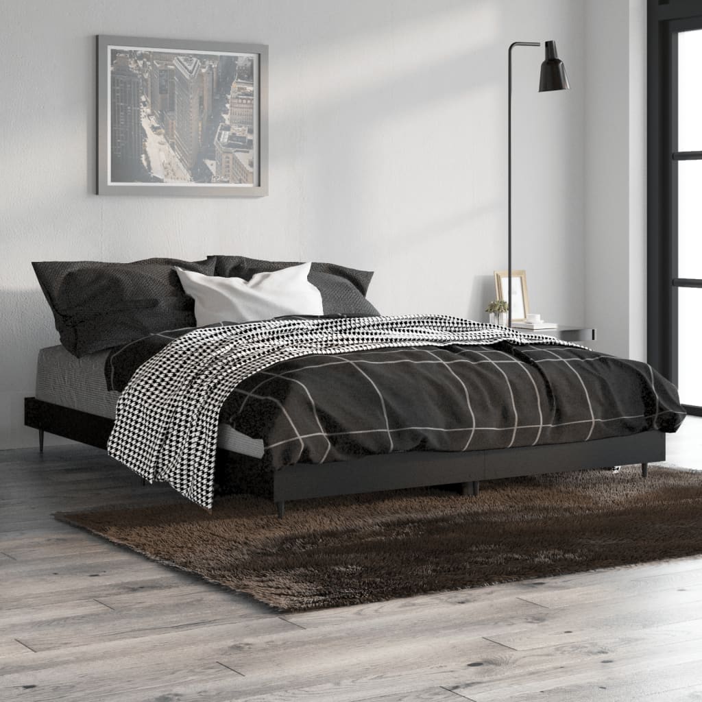 Black Engineered Wood Double Bed Frame 135x190 cm, No Mattress