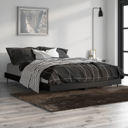 Black Engineered Wood Double Bed Frame 135x190 cm, No Mattress