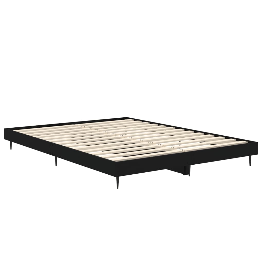 Black Engineered Wood Double Bed Frame 135x190 cm, No Mattress