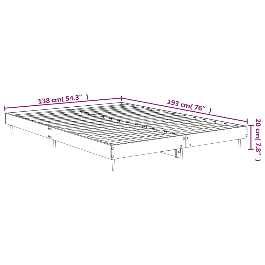 Black Engineered Wood Double Bed Frame 135x190 cm, No Mattress
