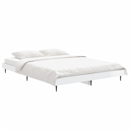Elegant High Gloss White Double Bed Frame 135x190 cm - No Mattress