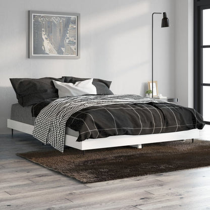 Elegant High Gloss White Double Bed Frame 135x190 cm - No Mattress
