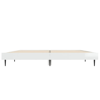 Elegant High Gloss White Double Bed Frame 135x190 cm - No Mattress