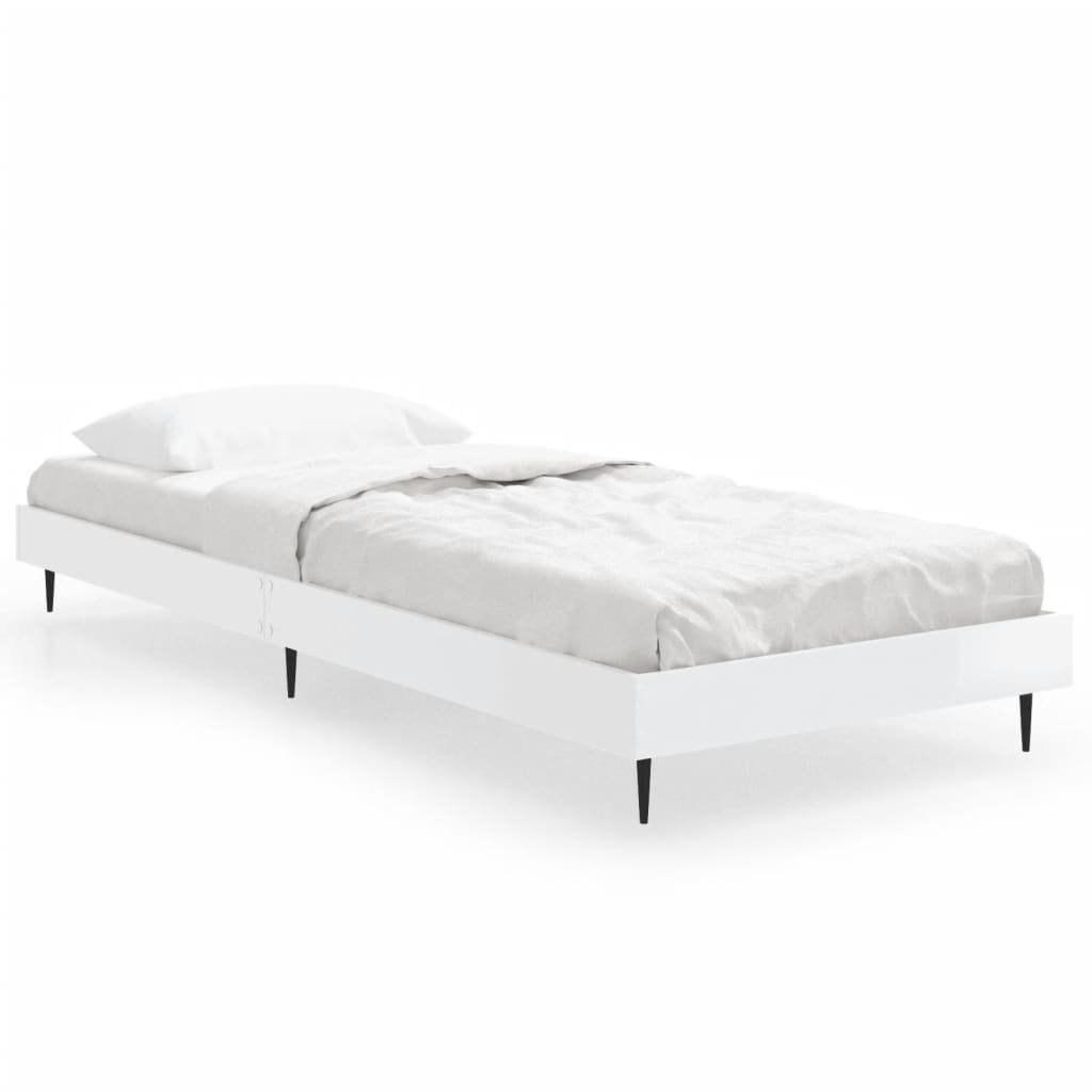 High Gloss White Small Single Bed Frame 75x190 cm