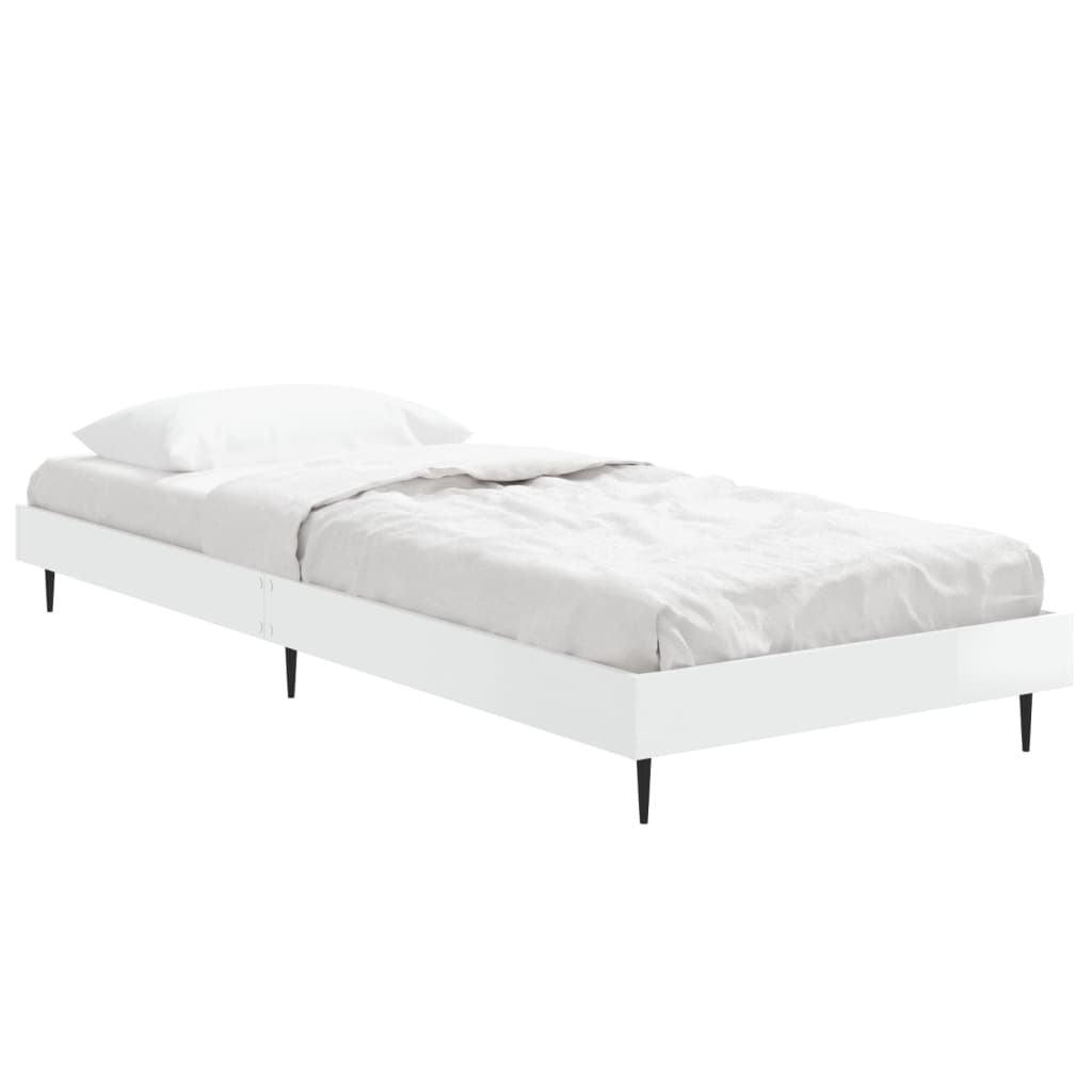 High Gloss White Small Single Bed Frame 75x190 cm