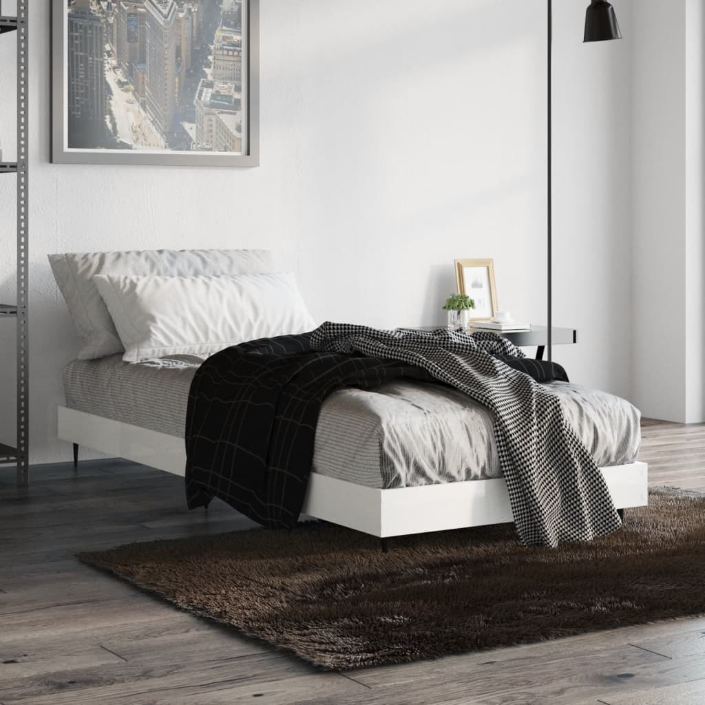 High Gloss White Small Single Bed Frame 75x190 cm