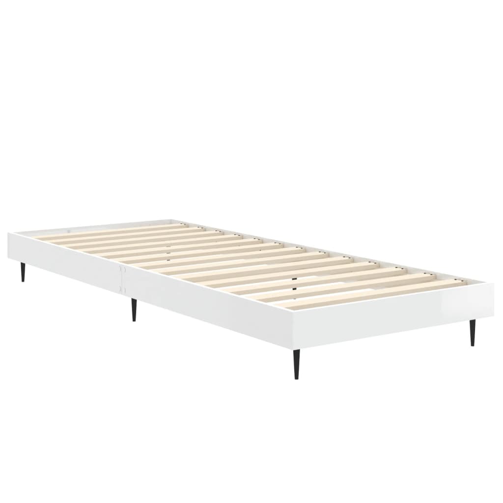 High Gloss White Small Single Bed Frame 75x190 cm