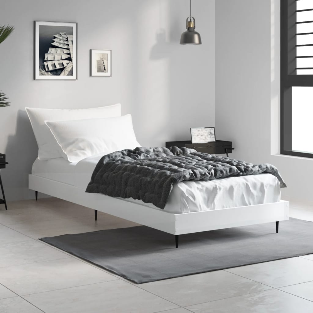High Gloss White Small Single Bed Frame 75x190 cm