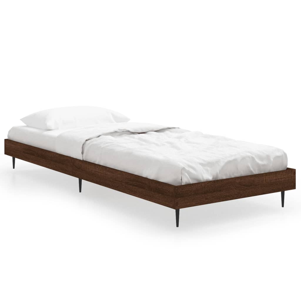 Compact Brown Oak Bed Frame 75x190cm - Engineered Wood