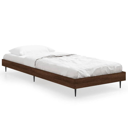 Compact Brown Oak Bed Frame 75x190cm - Engineered Wood