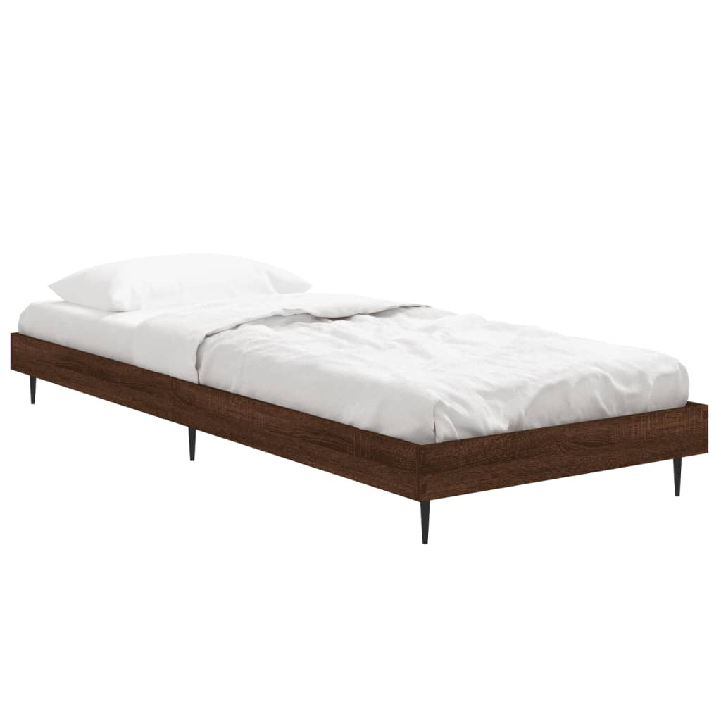 Compact Brown Oak Bed Frame 75x190cm - Engineered Wood