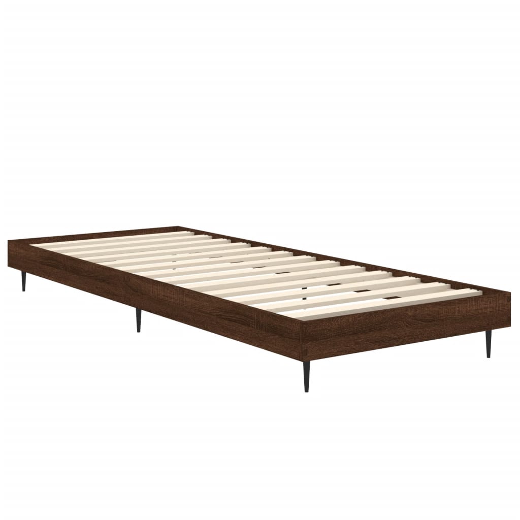 Compact Brown Oak Bed Frame 75x190cm - Engineered Wood