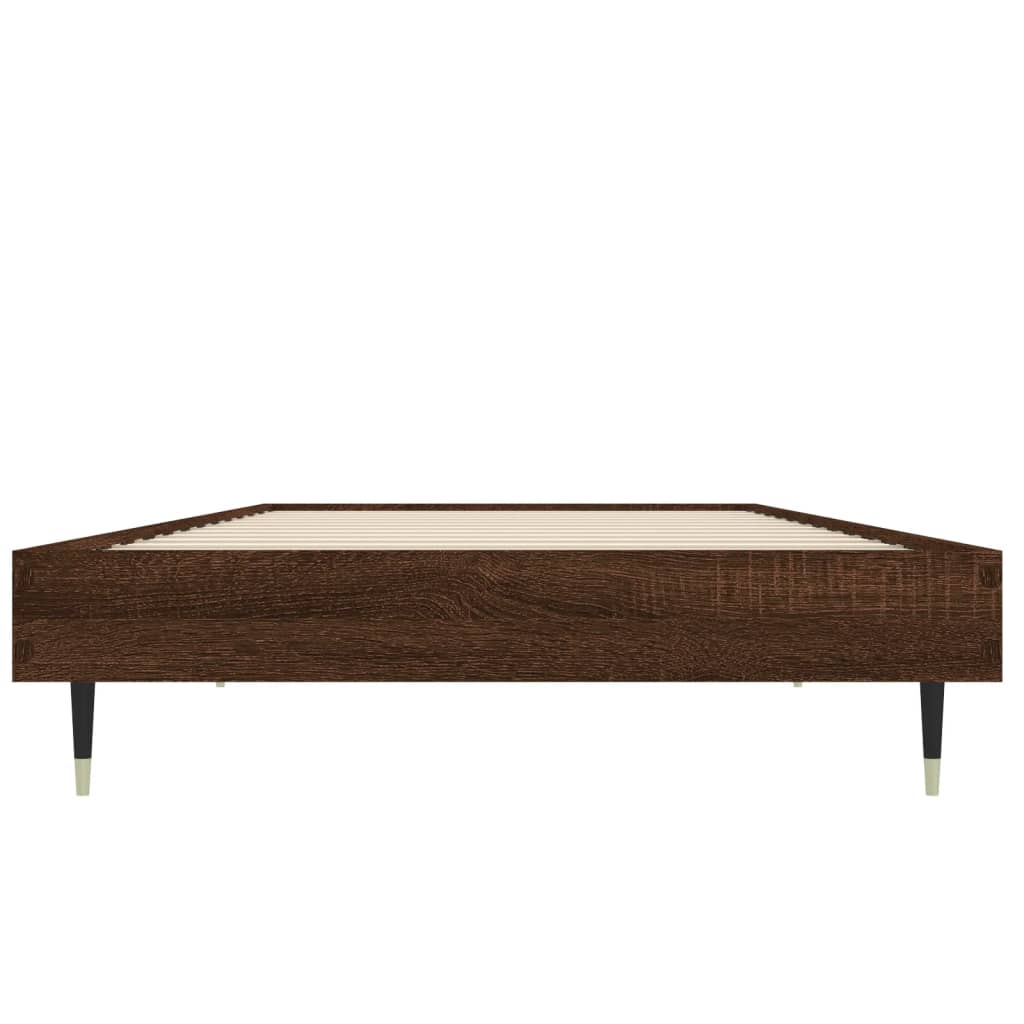 Compact Brown Oak Bed Frame 75x190cm - Engineered Wood
