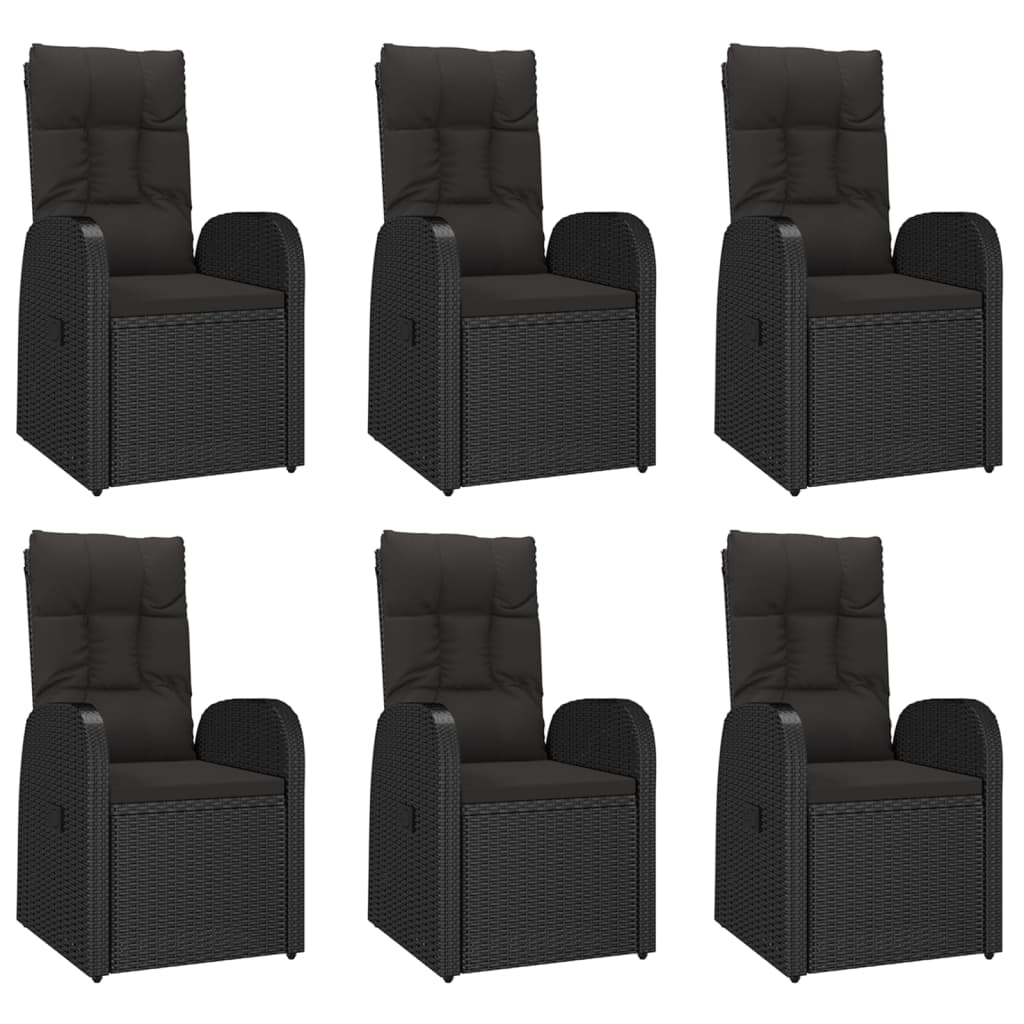 7-Piece Black Poly Rattan & Acacia Wood Garden Dining Set