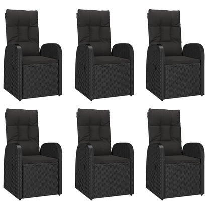 7-Piece Black Poly Rattan & Acacia Wood Garden Dining Set