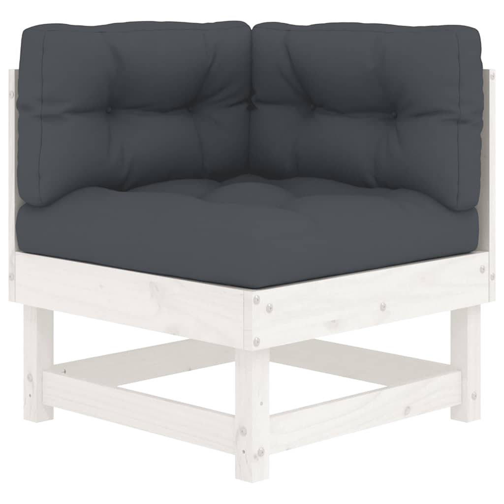 White Solid Wood Pine Corner Sofa with Cushions