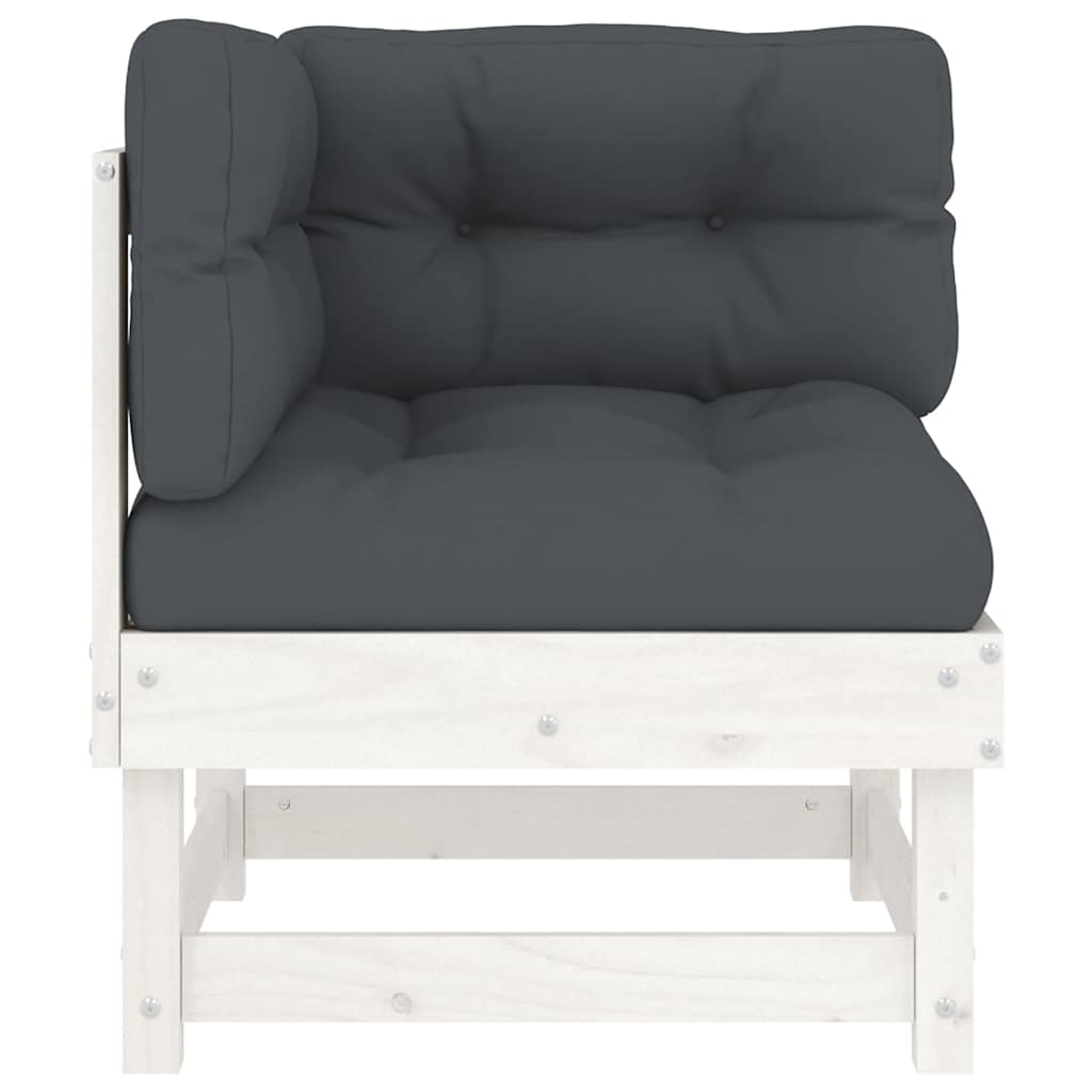 White Solid Wood Pine Corner Sofa with Cushions