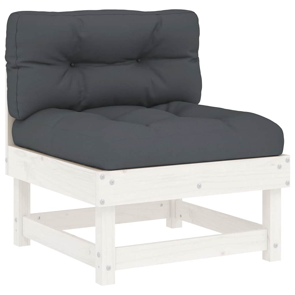 White Solid Wood Pine Middle Sofa with Cushions - Elegant & Durable