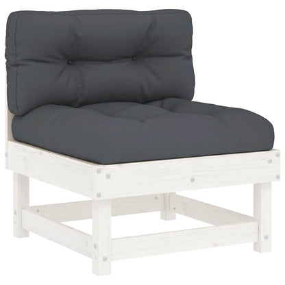 White Solid Wood Pine Middle Sofa with Cushions - Elegant & Durable