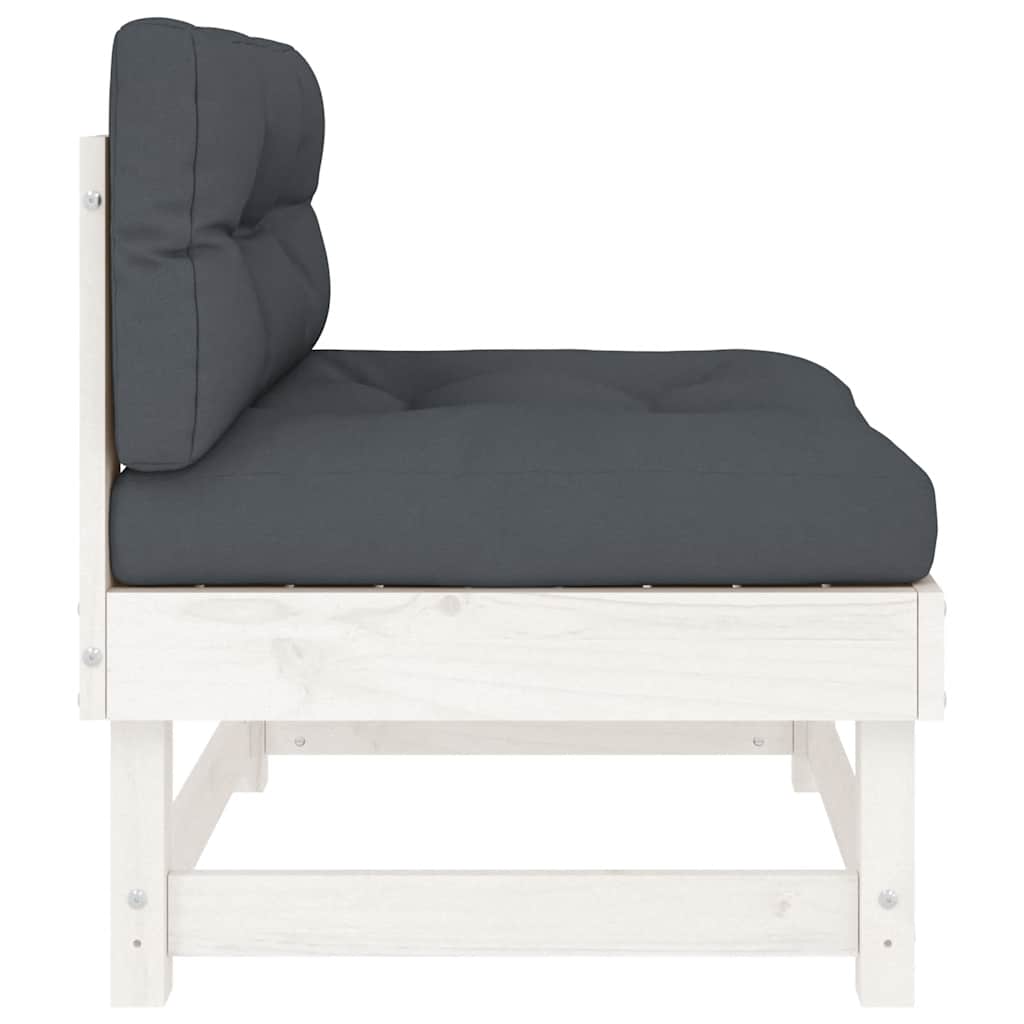 White Solid Wood Pine Middle Sofa with Cushions - Elegant & Durable