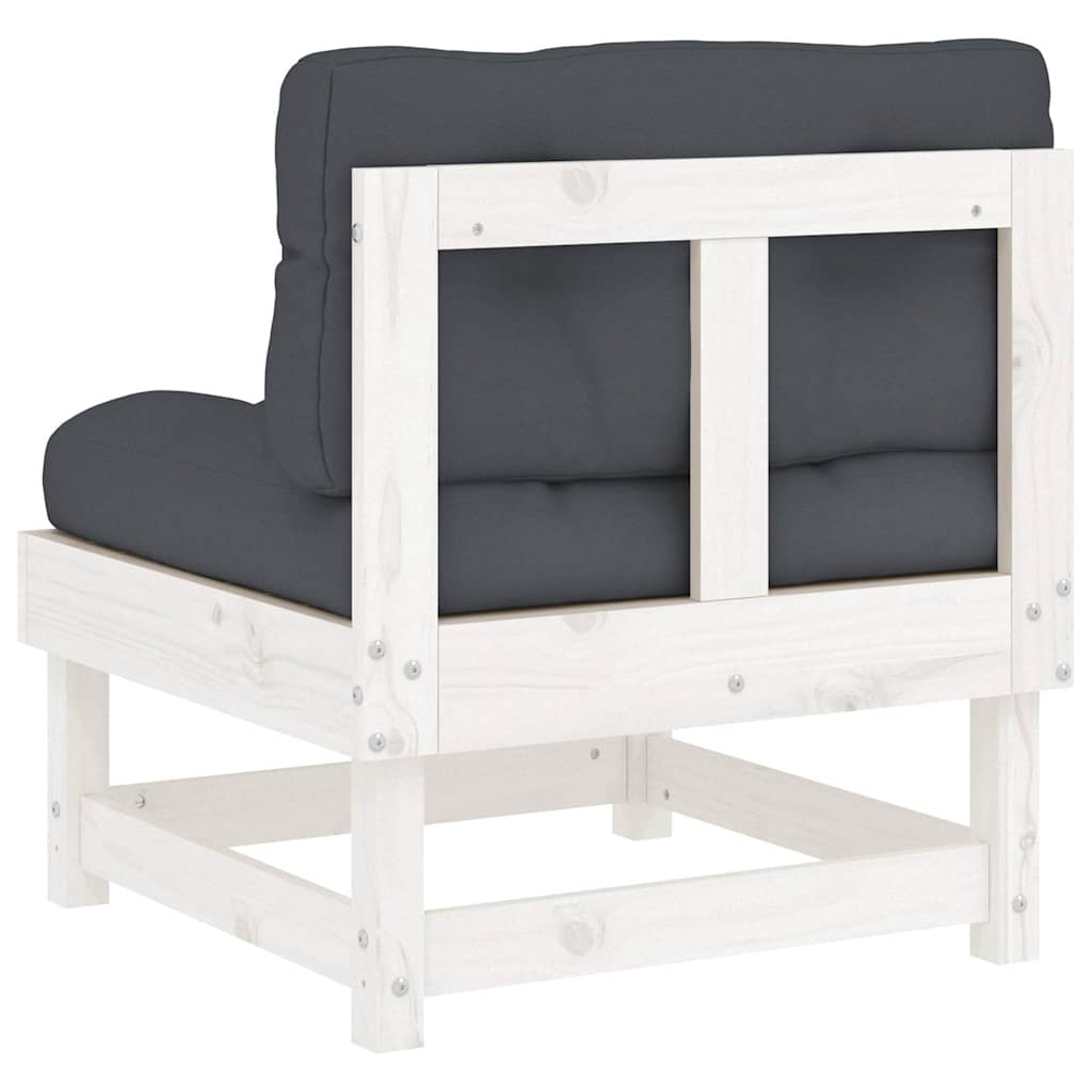 White Solid Wood Pine Middle Sofa with Cushions - Elegant & Durable