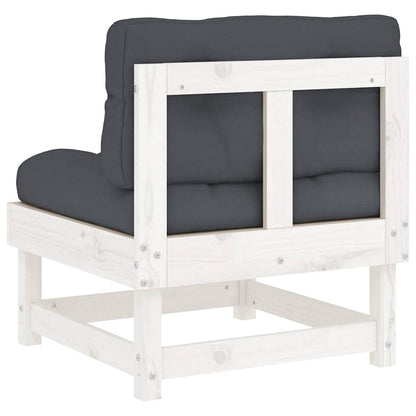 White Solid Wood Pine Middle Sofa with Cushions - Elegant & Durable