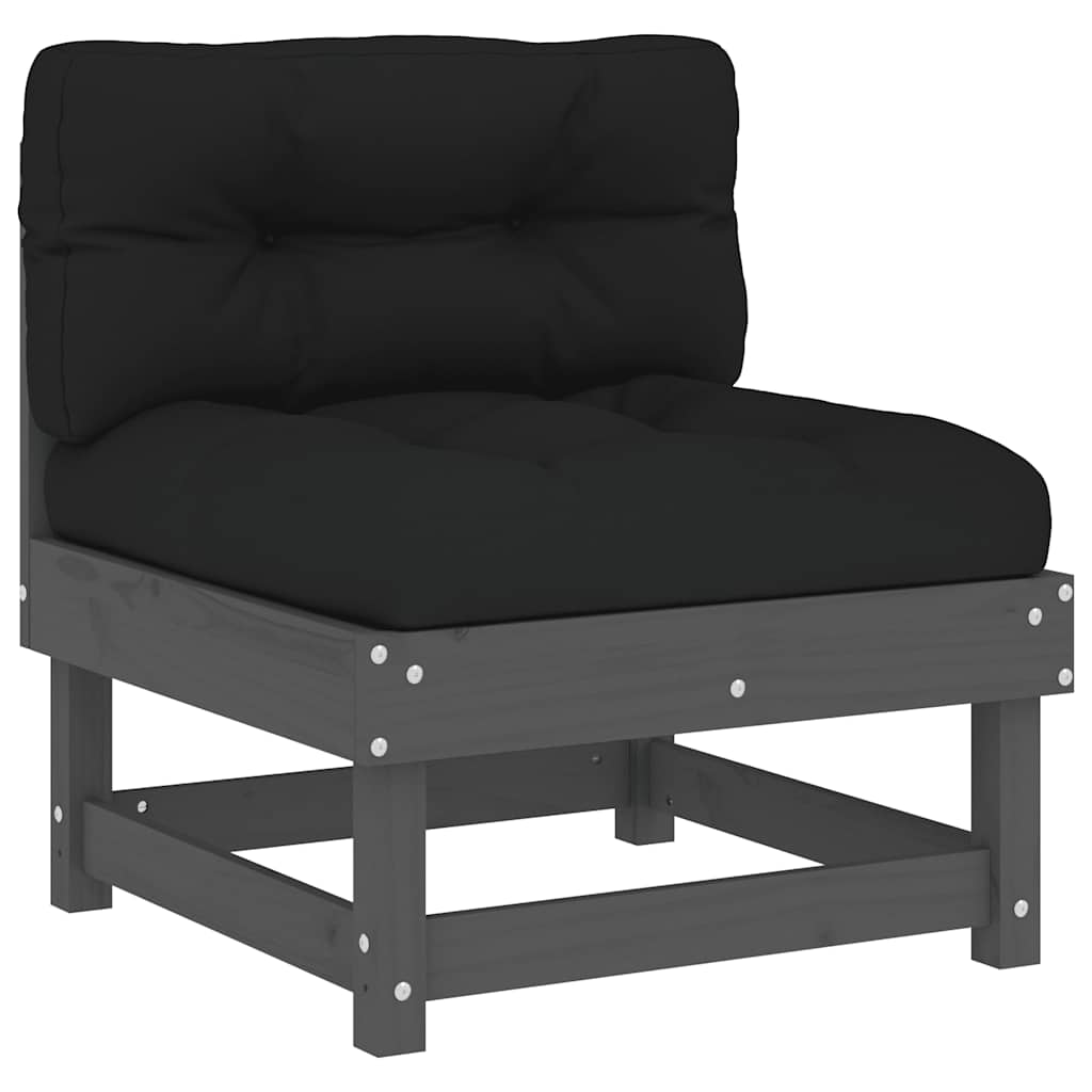 Grey Pine Wood Middle Sofa with Cushions - Elegant & Durable Design