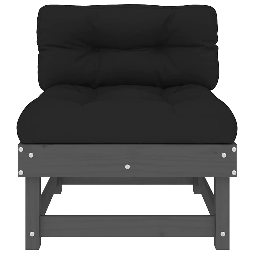 Grey Pine Wood Middle Sofa with Cushions - Elegant & Durable Design
