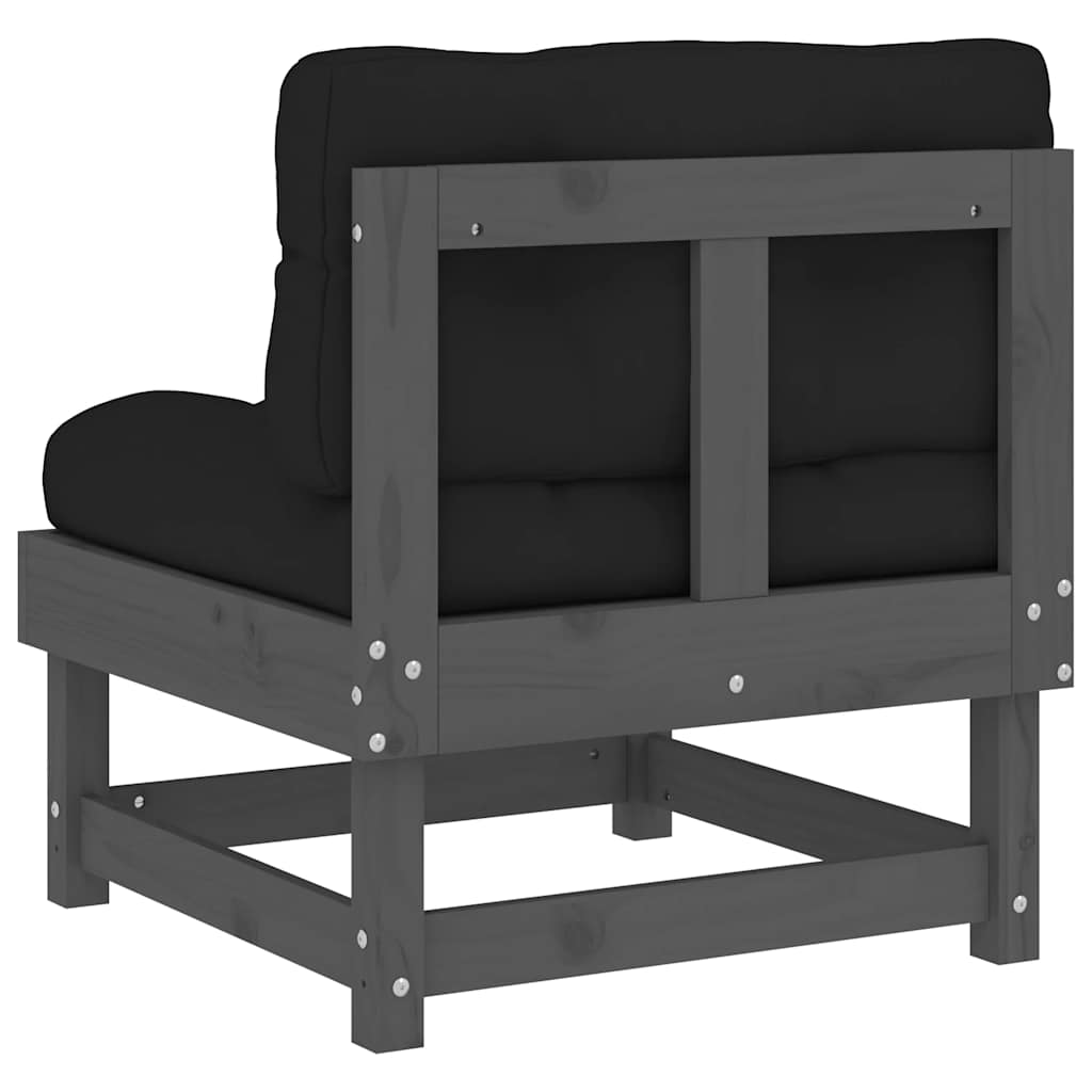 Grey Pine Wood Middle Sofa with Cushions - Elegant & Durable Design