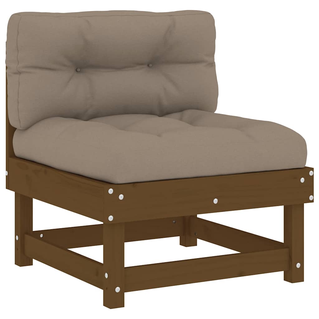 Honey Brown Solid Wood Pine Middle Sofa with Cushions