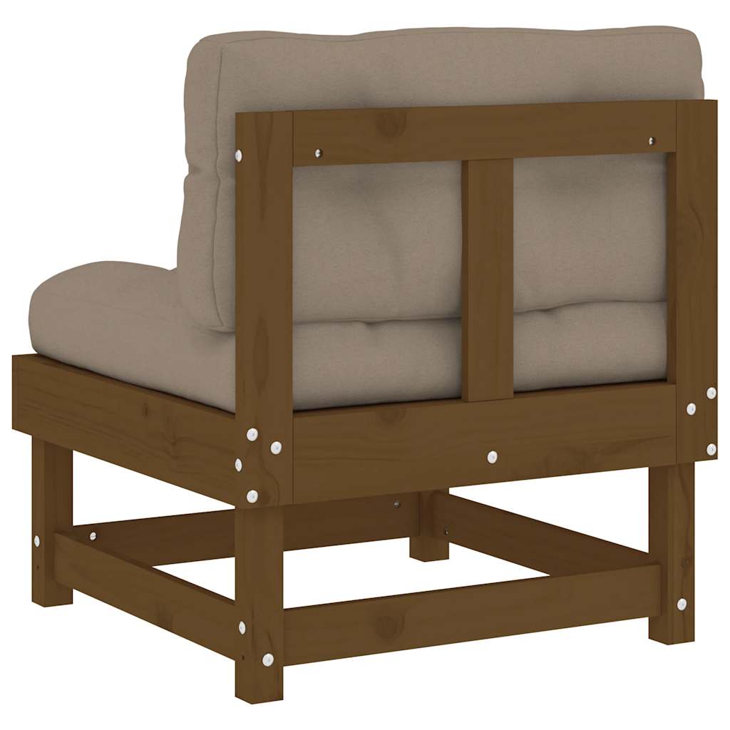 Honey Brown Solid Wood Pine Middle Sofa with Cushions
