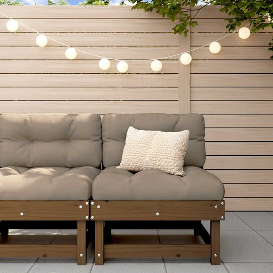Honey Brown Solid Wood Pine Middle Sofa with Cushions