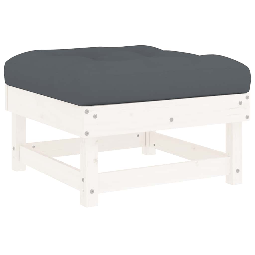 White Solid Wood Pine Garden Footstool with Cushion