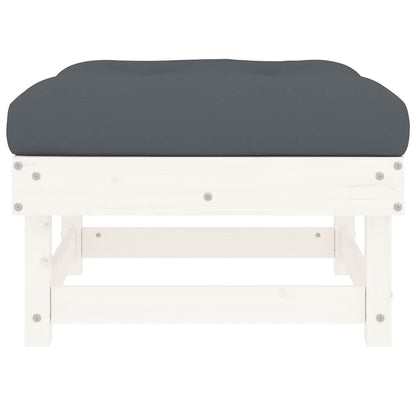 White Solid Wood Pine Garden Footstool with Cushion