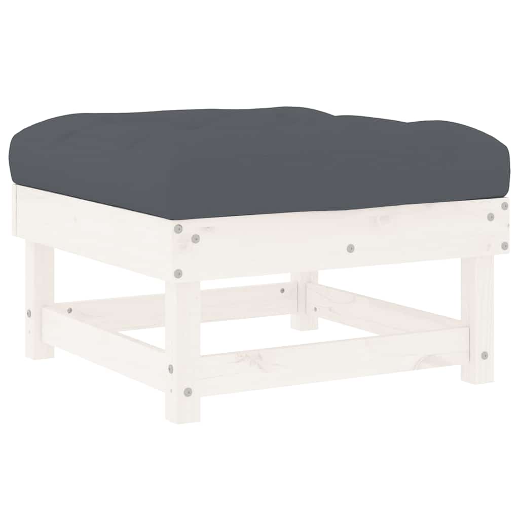 White Solid Wood Pine Garden Footstool with Cushion