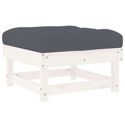 White Solid Wood Pine Garden Footstool with Cushion