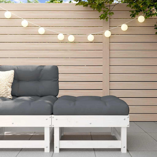 White Solid Wood Pine Garden Footstool with Cushion