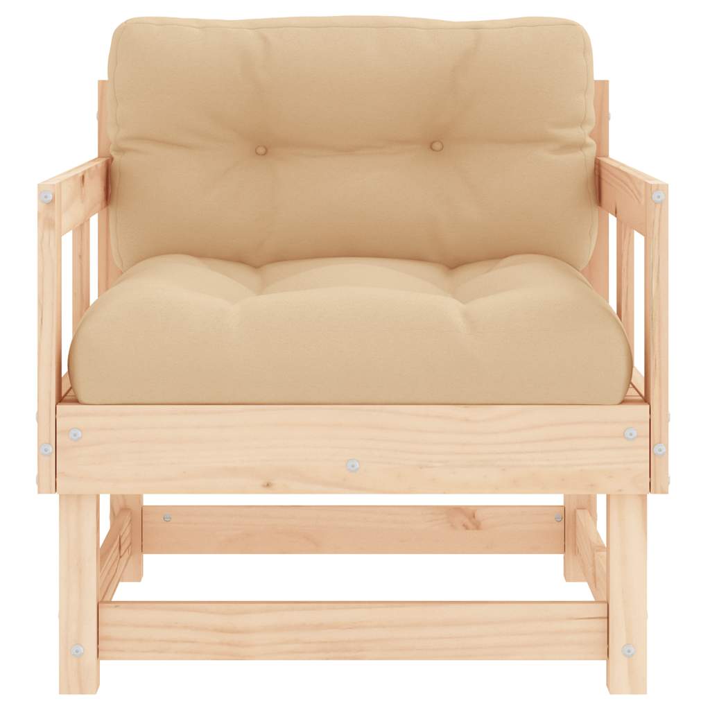 2-Piece Solid Pine Wood Garden Chairs with Cushions