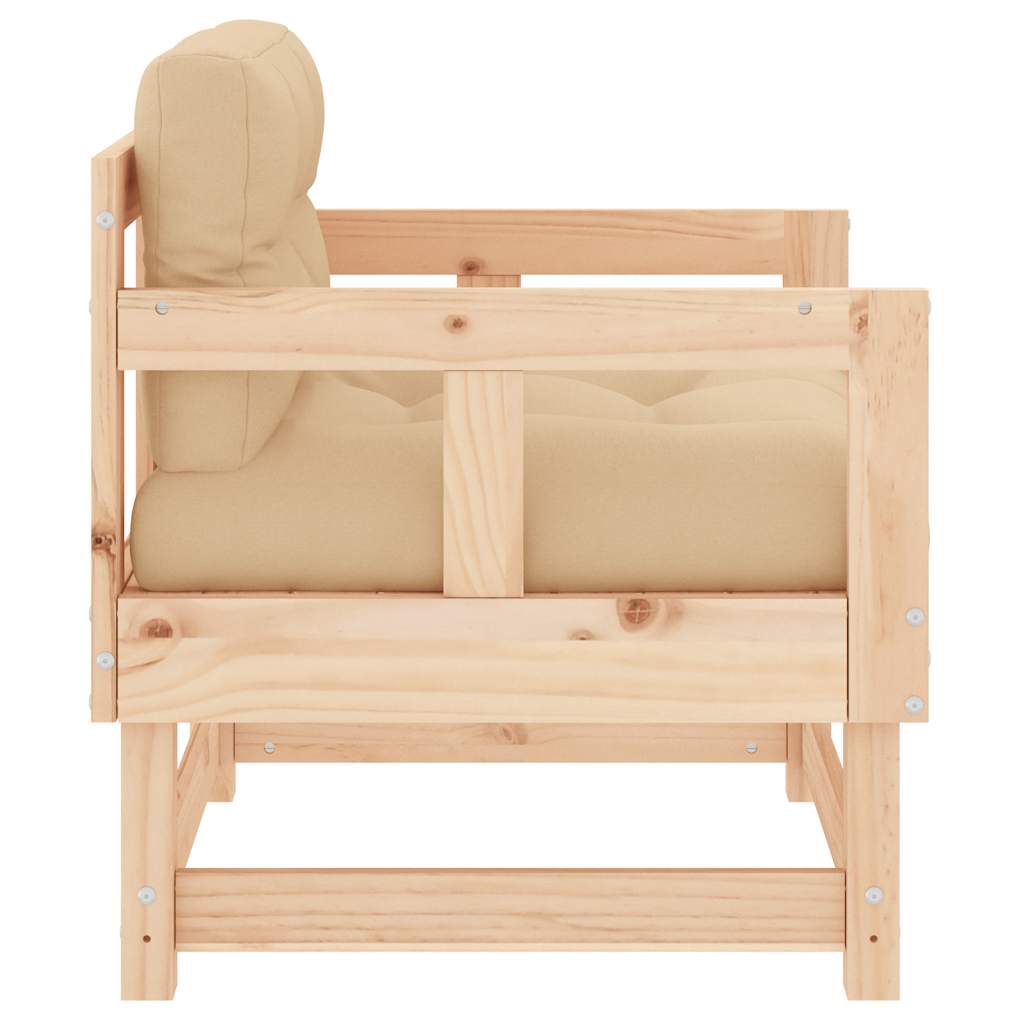 2-Piece Solid Pine Wood Garden Chairs with Cushions