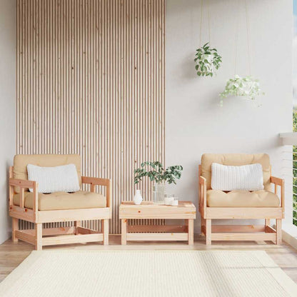 2-Piece Solid Pine Wood Garden Chairs with Cushions