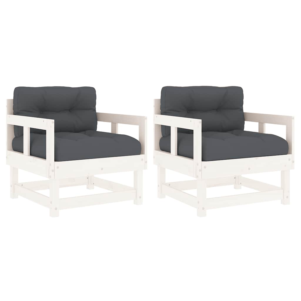 White Solid Pine Garden Chairs with Cushions - 2 Piece Set