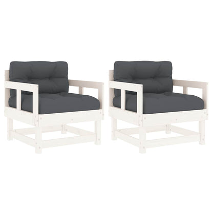 White Solid Pine Garden Chairs with Cushions - 2 Piece Set