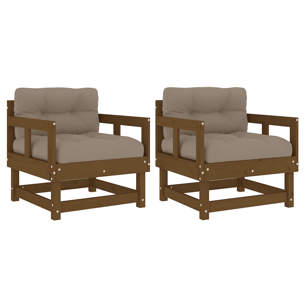 2-Piece Honey Brown Solid Pine Garden Chairs with Cushions